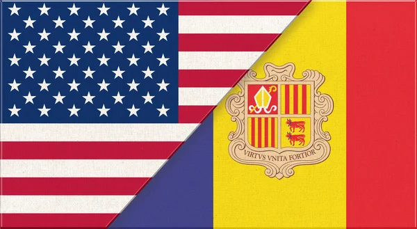 Banderas Estados Unidos Andorra Banderas Nacionales Americanas Andorranas Superficie Tela —  Fotos de Stock