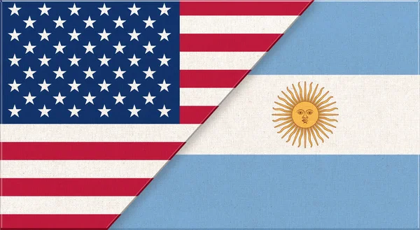 Steaguri Din Sua Argentina Steaguri Naționale Americane Argentiniene Suprafața Țesăturilor — Fotografie, imagine de stoc