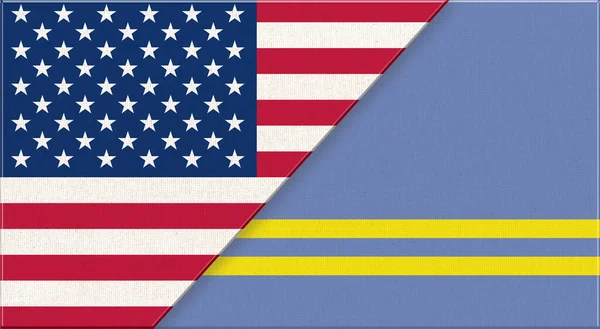 Banderas Estados Unidos Aruba Banderas Nacionales Americanas Aruba Superficie Tela — Foto de Stock