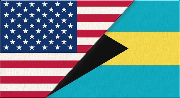 Флаги Сша Багамских Островов Американские Багамские Национальные Флаги Поверхности Ткани — стоковое фото