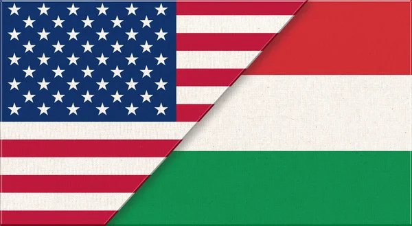 Vlajky Usa Maďarska Americké Maďarské Národní Vlajky Povrchu Tkaniny Vztahy — Stock fotografie