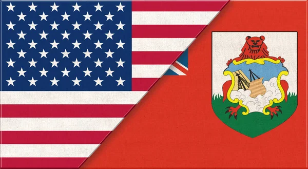 Bandeiras Nacionais Dos Eua Bermudas Ilustração Duas Bandeiras Juntas Textura — Fotografia de Stock