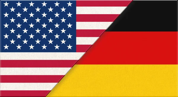 美国和德国的国旗 织物表面的美国和德国国旗 美国和德国国旗 3D插图 两国外交关系 国家织物旗 — 图库照片