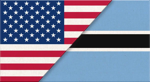 Bandeiras Dos Eua Botsuana Bandeiras Nacionais Americanas Botsuana Superfície Tecido — Fotografia de Stock