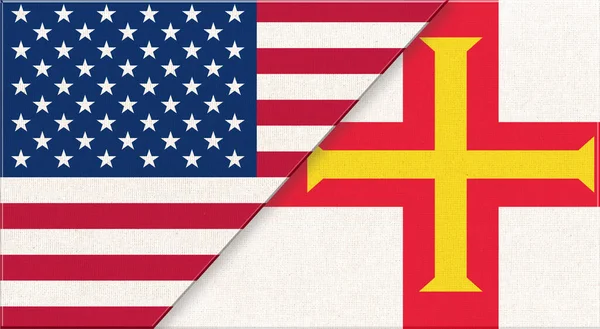 Flaggen Der Usa Und Guernsey Amerikanische Und Guernsey Nationalflaggen Auf — Stockfoto