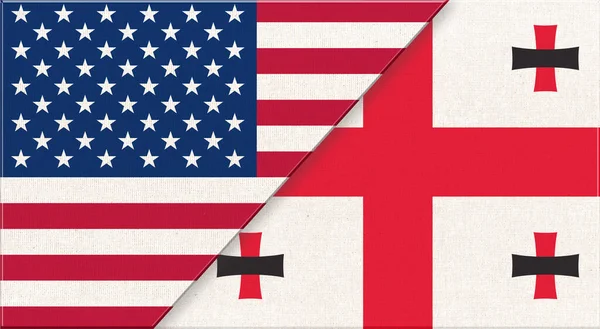 美国和格鲁吉亚的国旗 织物表面的美国国旗和格鲁吉亚国旗 美国和格鲁吉亚国旗 3D插图 两国外交关系 国家织物旗 — 图库照片