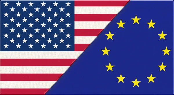 Vlag Van Europese Unie Amerikaanse Vlaggen Weefseltextuur Europese Amerikaanse Vlaggen — Stockfoto