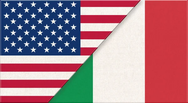 Flag of USA and Italy. American and Spanish flags on fabric texture. European and American flags. US and Spanish flags. Political concept. Friendship of USA and Italy