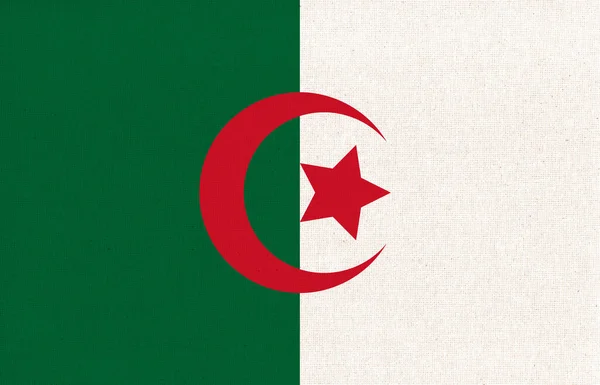 阿尔及利亚国旗 阿尔及利亚国旗在织物表面 有纹理背景的阿尔及利亚国旗 织物的纹理 阿尔及利亚民主共和国 — 图库照片