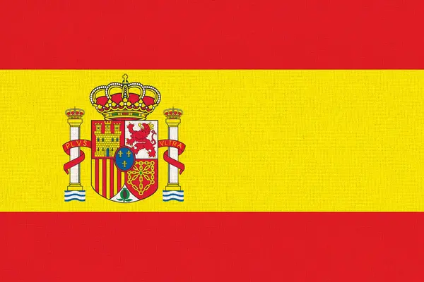 Vlag Van Spanje Nationale Spaanse Vlag Stof Oppervlak Spaanse Nationale Stockafbeelding