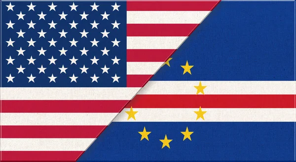 美国和佛得角的国旗 美国和佛得角的国家符号图解 美洲和佛得角的关系 两国外交关系 3D插图 织物及面料 — 图库照片