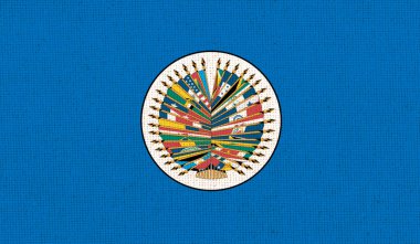 Amerikan Eyaletleri Organizasyonu Bayrağı. OAS Bayrağı. Amerikan Eyaletleri Organizasyonu. Politik-ekonomik birlik. Uluslararası organizasyonun bayrağı. Kumaş dokusu. siyasi ve ekonomik konsept