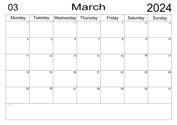 Planificador Negocios Calendario Coincida Con Calendario 2024 Con Nota Blanco — Foto de Stock