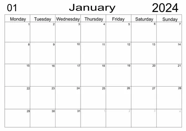 Biznes Planista Kalendarz Styczeń 2024 Harmonogram Pustą Notatką Zrobienia Listy — Zdjęcie stockowe