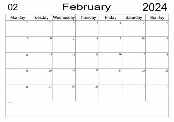 ビジネスプランナー カレンダー 2024 紙の背景のリストを行うための空のノートとスケジュール プランナー2024年2月 プランナーの空の細胞 月例オーガナイザー カレンダー 2024 — ストック写真