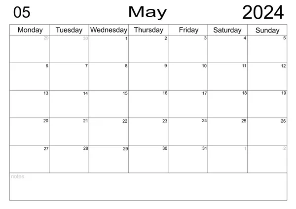 Obchodní Plánovač Kalendář Květen 2024 Plán Prázdnou Poznámkou Pro Dělat — Stock fotografie