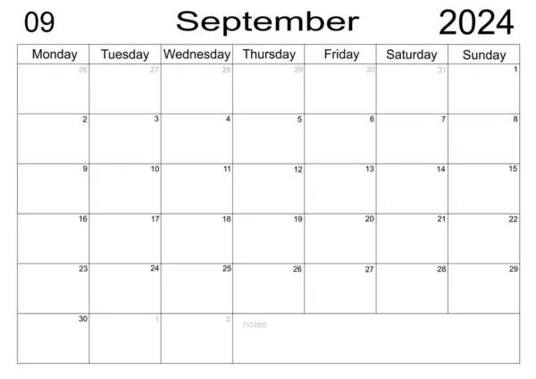 Zakenplanner Kalender September 2024 Schema Met Blanco Notitie Voor Doen — Stockfoto