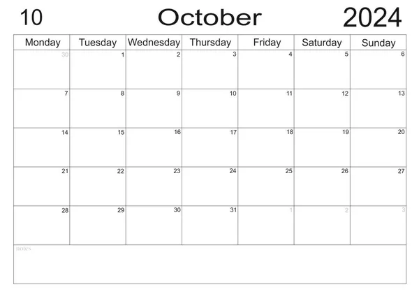 Biznes Planista Kalendarz Październik 2024 Harmonogram Pustą Notatką Zrobienia Listy — Zdjęcie stockowe
