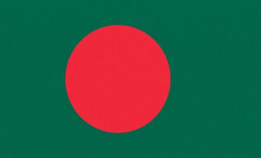 Kumaş yüzeyinde bayrak var. Dokulu arka planda Bangladeş ulusal bayrağı. Bangladeş bayrağı. Kumaş dokusu. Bangladeş Halk Cumhuriyeti. Asya ülkesi
