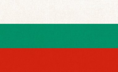 Bulgaristan bayrağı. Kumaş yüzeyinde Bulgar bayrağı. Dokulu arka planda Bulgar ulusal bayrağı. Kumaş dokusu. Bulgaristan Cumhuriyeti. Avrupa ülkesi