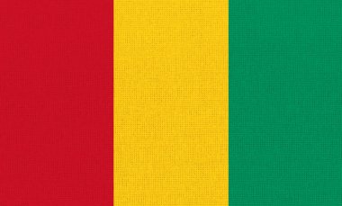 Gine bayrağı. Kumaş yüzeyinde Ulusal Gine Cumhuriyeti bayrağı. Dokulu arka planda Gine ulusal bayrağı. Kumaş dokusu. Afrika ülkesi