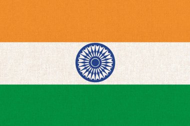 Hindistan bayrağı. Kumaş yüzeyinde ulusal Hint bayrağı. Hint ulusal bayrağı desenli arka planda. Kumaş dokusu. Hindistan Cumhuriyeti. Asya ülkesi. Hindistan 'ın devlet sembolü