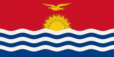 Kiribati bayrağı. Kumaş yüzeyinde Ulusal Kiribati bayrağı. Kumaşlı arka planda Kiribatian ulusal bayrağı. Kumaş dokusu. Ulusal sembolün tasviri. Ada ülkesi. Kiribati 'nin devlet sembolü