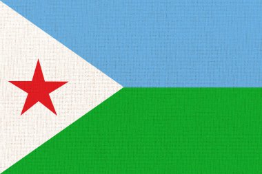 Cibuti bayrağı. Kumaş yüzeyinde Cibuti 'nin ulusal bayrağı. Djibouti ulusal bayrağı dokulu arka planda. Kumaş dokusu. Afrika ülkesi. 3B illüstrasyon