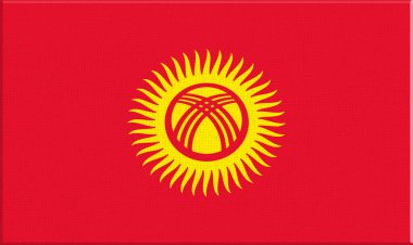 flag of Kyrgyzstan. flag of Asiatic country on fabric surface. Kyrgyz state flag. Fabric texture. Illustration of national symbol of Kyrgyzstan. Kyrgyz Republic official state symbol. 3D illustration