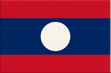 Laos bayrağı. Kumaş yüzeyinde Laos bayrağı. Kumaş dokusu. Lao Halkı Demokratik Cumhuriyeti. Lao eyaleti sembolü. Asya ülkesi