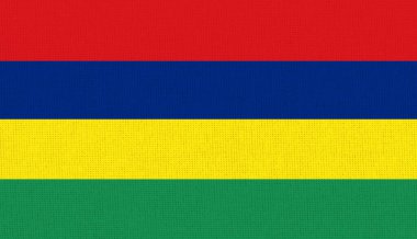 Mauritius bayrağı. Kumaş yüzeyinde Mauritius bayrağı. Kumaş dokusu. Ulusal sembol. Mauritius Cumhuriyeti. Afrika ülkesi. 3B illüstrasyon