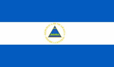 Nikaragua bayrağı. Nikaragua bayrağı. Kumaş dokusu. Ulusal sembol. Nikaragua Cumhuriyeti. Karayip ülkesi