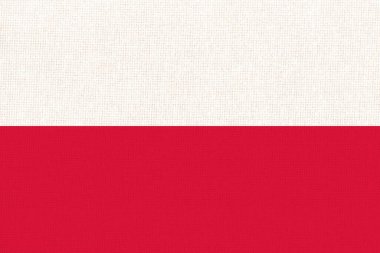Polonya bayrağı. Kumaş yüzeyinde Polonya bayrağı. Dokulu arka planda Polonya ulusal bayrağı. Kumaş dokusu. Polonya Cumhuriyeti. Avrupa ülkesi. Polonya 'nın devlet sembolü