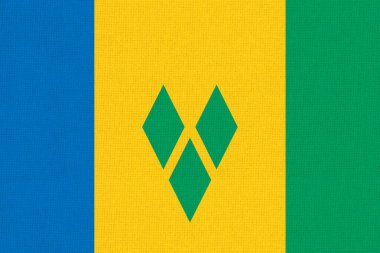 Saint Vincent ve Grenadine bayrağı. Kumaş yüzeyinde Saint Vincent ve Grenadines bayrağı. Kumaş dokusu. Ulusal sembol. Karayip ülkesi. Ada ülkesi. 3 Boyutlu Resim