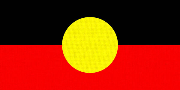 Австралийский флаг аборигенов на текстуре. Иллюстрация аборигенов Австралии. Национальный символ коренных народов Австралии