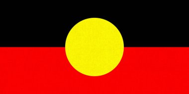 Avustralya Aborjin bayrağı dokuda. Aborjin Avustralyalıların tasviri. Avustralya 'nın yerli halklarının ulusal sembolü