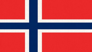 Flag of Svalbard. official flag of Spitsbergen near Arctic on fabric surface. state symbol. Fabric texture. polar archipelago. demilitarized zone. symbol of Spitzbergen