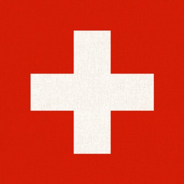 İsviçre bayrağı. Kumaş yüzeyinde İsviçre bayrağı. Kumaş dokusu. Arkaplanda İsviçre 'nin ulusal sembolü. Avrupa ülkesi. Tarafsız ülke