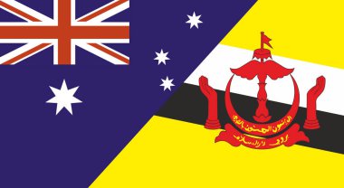 Avustralya ve Brunei bayrağı. İki Bayrak Birlikte Avustralya ve Brunei ulusal bayrakları. Eyalet bayrakları. Avustralya-Brunei ilişkileri. Ülkeler arasındaki spor müsabakaları. İki bayrak