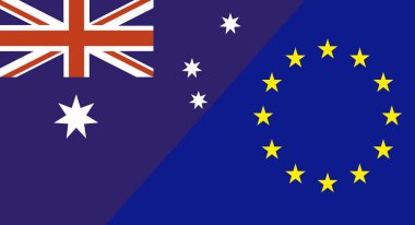 Avustralya ve Avrupa Birliği bayrağı. İki Bayrak Birlikte Avustralya ve Avrupa Birliği. Eyalet bayrakları. Avustralya ile AB arasındaki siyasi ilişkiler