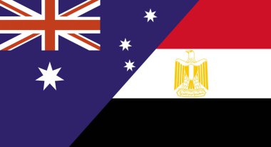 Avustralya ve Mısır bayrağı. İki Bayrak Birlikte Avustralya ve Mısır ulusal bayrakları. Eyalet bayrakları. Ülkeler arasındaki spor müsabakaları. Avusturalya ve Mısır halkı arasındaki siyasi ilişkiler