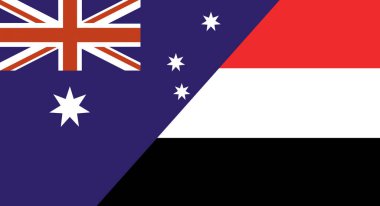 Avustralya ve Yemen bayrağı. İki Bayrak Birlikte. Avustralya ve Yemen ulusal bayrakları. Avustralya ve Yemen arasındaki siyasi ilişkiler. Spor müsabakası. Uluslararası işbirliği. Arap Cumhuriyeti