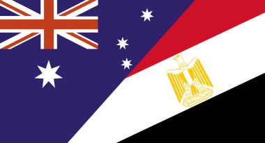 Avustralya ve Mısır bayrağı. Avustralyalı ve Mısırlı İki Bayrak Birlikte. Ülkeler arasındaki spor müsabakaları. Avustralya ve Mısır arasındaki siyasi ilişkiler. İki ülke Avustralya ve Mısır 'ı bayraklar