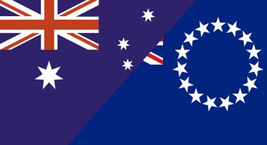 Flags of Australia and Cook Islands. Two Flags Together Australian and Cook Islands. Sports competitions between countries. Political relations between Australia and Cook Islands clipart