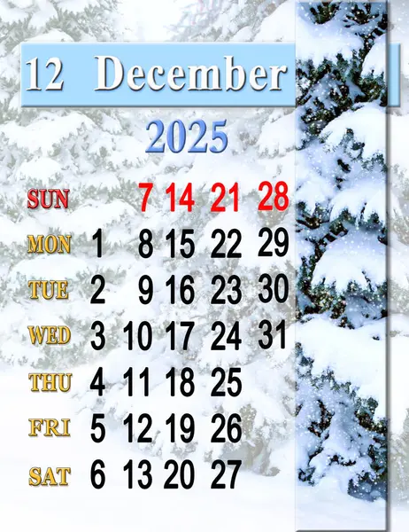 Aralık 2025 takviminde orman fotoğrafı var. Günlük düzenleyici. Aralık 2025 renkli organizatör. 2025 yılı Aralık planlamacısı. Pazar başlangıcı