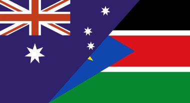 Flag of Australia and South Sudan. Two Flag Together. Australian and South Sudanese national flags. Australian-South Sudanese relations. Sports competitions. Diplomatic relations clipart