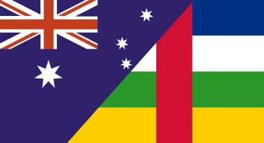 Flag of Australia and Central African Republic. Two Flag Together. Australian and Ubangi-Shari national flags. Sports competitions. Diplomatic relations. National Australian and Ubangi-Shari flags clipart