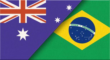 Avustralya ve Brezilya bayrağı. İki Bayrak Birlikte Avustralya ve Brezilya ulusal bayrakları. Eyalet bayrakları. Avustralya-Brezilya ilişkileri işte. Ülkeler arasındaki spor müsabakaları. İki bayrak