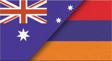 Flags of Australia and Armenia. Two Flags Together Australian and Armenian. Sports competitions between countries. Political relations between Australia and Armenia. 3D illustration. Fabric Texture