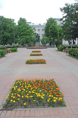 Gomel - Belarus - May 20, 2018 : Monument to Kirill of Turov in city park of Gomel. Belarusian religious figure Cyril of Turov. Kirill of Turov monument in the center of Gomel city clipart